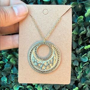 Pre Loved Gold-Tone Textured Crescent Pendant Necklace - Women Jewelry